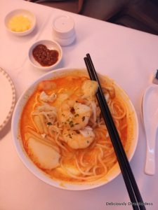 Book the chef meal, prawn chicken laksa, Singapore Airlines Business Class