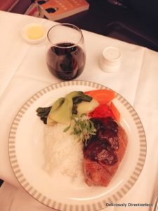 Book the chef meal, roast duck, Singapore Airlines Business Class