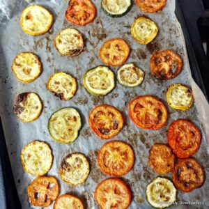 Roasted vegetables prep for flatbread