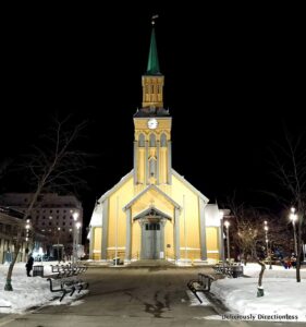 Tromsø Cathedral at night